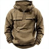 New autumn-winter men’s hooded solid-color casual hoodie – fashionable young man’s multi-pocket patch hoodie pullover shirt