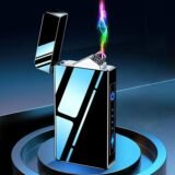 New Electric Windproof Smoking Lighter Metal Double Arc Flameless USB Rechargeable Plasma Lighters LED Touch Electronic Lighter