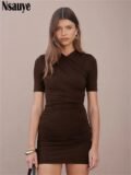 Nsauye Summer Short Sleeve Casual Basic Women Mini Bodycon Y2K Dress Outfits Pullover Ruched Sexy Party Evening Dress Club 2026