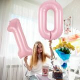 Pastel Pink Theme Balloons Number 0-9 32Inch Foil Number Balloons Birthday Decorations Self Inflating Mylar Light Pink Balloon