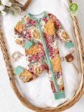 PatPat Baby 0-24M Bamboo Fiber Tight Fit Long Sleeved Zipper Jumpsuit Vibrant Floral Print Onesie