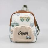 Personalized Kids’ Backpack with Car Embroidery – Custom Name Toddler Diaper Bag, Walking Bag for Boys & Girls, Cute School Trav