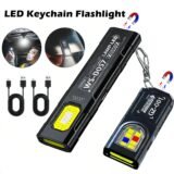 Powerful Mini COB LED Keychain Flashlight USB Rechargeable Hanging Work Light Waterproof Keyring Camping Walking Pocket Lamp