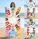 Princess Happy Birthday Beach Towel, Kids Cartoon Quick-Dry Bath Towel, Pool Swim Travel Towel, Birthday Gift For Girls