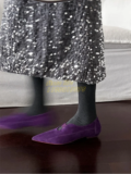Purple Suede Pointy Toe Pumps Flat Slip Solid