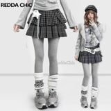 REDDACHiC Plaid Tweed Mini Skirt Women Acubi Fashion Low Rise Layered Ruffle Puffy Cake Skirt Grunge E-girl Vintage Clothing