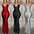 Women See Through Mesh Long Dress Long Sleeve Tie-Up Backless Bodycon Dress Evening Party Sexy Dress Beach Cover-ups