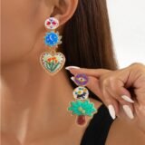 Resin Plam Tree And Flower Earrings For Women Bohemia Vintage Enamel Metal asymmetrical Charm Ear Jewelry Accessories Gift