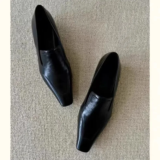 Retro Square Toe Deep Mouth Slip-on Low Heel