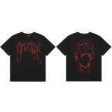 REVENGE Gothic Font T-Shirt with Red Skull Back Print Black Streetwear Tee for Men Women 3D Graphic Top Punk Style 1067
