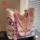 Sanrio Hello Kitty Canvas Tote Bag for Women Large Capacity Shoulder Bag Cartoon Kt Cat Handbag Y2K Backpack Satchel Girl Gifts