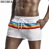 SEOBEAN Summer Men’s Shorts 100% Polyester Quick Dry Beach Shorts Fashion Holiday Casual Board Shorts Stripes Shorts For Man