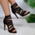 Sandals for Women Heels Knitted Rear Empty Strap Fashion Sandals Pointed Head Shallow Mouth Side Empty Daily Thick Heel Sandals