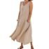 Women Comfortable Casual Cotton Linen Dresses 2024 Summer Solid Color Side Pockets Dress Female O Neck Pullover Sleeveless Gown