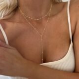 Stainless steel multilayer necklace Elegant simple style Fashion Y necklace Geometric fringe round bead decorated necklace