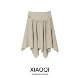 Summer 2025 New Asymmetric Midi Skirt Women’s Faion Stripe Belt f-length Skirts Casual Sle mid Waist Design Loose Fit