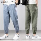 Summer Cotton Stretch Ankle Length Casual Pants Men Thin Cargo Elastic Waist Loose Harem Hip Hop Jogger Sweatpants Trousers Male