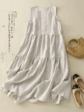 Summer Large Size Linen Svel Vest Dr Women’s Loose Long Skirt Vertical Stripes Sle Ele A-Line Midi Dr