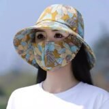 Summer Women Sun Hat UV Protection Wide Brim Floral Print Fisherman Hat for Outdoor Beach Riding Gardening Face Shading