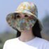 Summer Women Sun Hat UV Protection Wide Brim Floral Print Fisherman Hat for Outdoor Beach Riding Gardening Face Shading