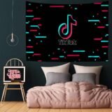 T-TikTok Logo Cartoon Tapestry Home Decoration Hippie Bohemian Decoration Divination Home Decor