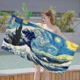 The Great Wave Off Kanagawa Microfiber Beach Towel Absorbent Quick Dry Soft Yoga Swimming Resort Mountain Climbing Towel
