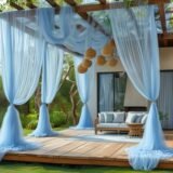 Tulle Fabric Sky Blue Sheer Table Runner Chair Bows Backdrop Curtains for Baby Shower Birthday Wedding for Party Photos Decor