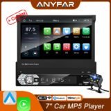 Universal Carplay Android Auto 1 Din MP5 Player 7 Inch Manual Automatic Retractable Touch Screen Car Player FM Radio Mirror Link