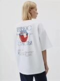White Back Chic Print Cotton Short Sleeve Oversized T Shirt Women Summer Casual Streetwear Russian Style Loose Graphic T Shirts