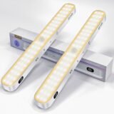 WILLED Warm Light Motion Sensor Cabinet Light Battery Display 60 LED Touch Light Bar Wireless Rechargeable Battery Night Light