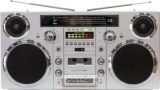 Wireless Bluetooth Speaker Silver 1980s-Style Portable Boombox with CD Player Cassette Player FM Radio USB