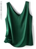 Woman T-shirts Elegant SILK Satin Blouse Sleeveless Female Summer Casual Loose Tanks and Camis Solid Green Tops for Women