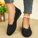 Women’s Breathable Knit Flats 2025 Scalloped Edge Slip-On