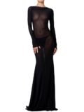 Women See Through Mesh Long Dress Long Sleeve Tie-Up Backless Bodycon Dress Evening Party Sexy Dress Beach Cover-ups