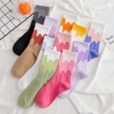 Women Socks Japanese Korean Style Gradient Ripple Harajuku Kawaii Mid Tube Breathable Casual Long Cotton Socks Autumn Winter