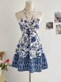 Women’s Romantical Floral Print Halter Neck Sexy Fashionable Dress Easy to Create Lazy Stylish Vacation Style Dress