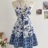 White Halter Neck Mini Dress Women’s Ruffled Starfish Embellished Summer Casual Evening Gown