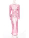 Womens Shiny Metallic Sheer Long Dress See Through Long Sleeve Bodycon Maxi Dress Cover Ups Rave Party Night Club Wear Underwear