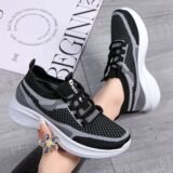 Women’s Sporty Casual Breathable Running Shoes Soft Bottom Mesh up Upgraded Autumn New Style Lightweight Comfortable Flat Heel