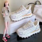 Women’s Spring New Style Breathable Mesh Sports Shoes Thick Bottom Heightening Casual Dad Trendy Shoes Korean Version All-Match