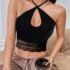 Sexy Tank Top Black Halter Crop Tops Women Summer Camis Backless Camisole Fashion Casual Tube Top Female Sleeveless Cropped Vest