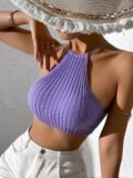 Womwen Summer Tie Backless Crop Halter Knit Top Crossfit Y2K Crop Top Clothes Femme Sexy Casual Drawstring Cropped Beach Tank