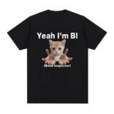 Yeah I’m Bi Boob Inspector Funny Cat Meme T-shirts Men Women Clothing Fashion Vintage Summer Casual Tops Breathable Y2k Clothes
