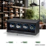 ZOEJOE Automatic Watch Winder USB Cable 4 Slots Carbon Fiber Innner Pu Leather Watch Storage Box With Light Gifts For Friends